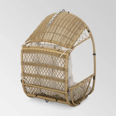 Malia Outdoor Wicker Hanging Chair (Stand Not Included) Brown/Beige - Christopher Knight Home