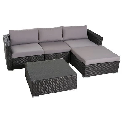 Santa Rosa 5pc Wicker Patio Seating Sectional Set with Cushions - Gray with Silver Gray Cushions - Christopher Knight Home