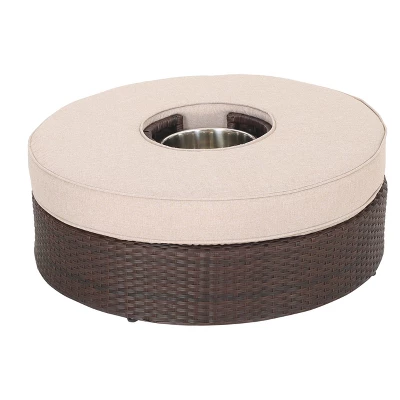 Madras Tortuga 8pc Wicker 1/2 Round Seating Set With Ice Bucket Ottoman - Brown/Beige - Christopher Knight Home