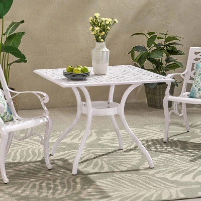 Phoenix Square Cast Aluminum Dining Table - White - Christopher Knight Home