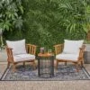 Horatio 3pc Acacia Wood Club Chairs & Side Table Set - Teak/White - Christopher Knight Home