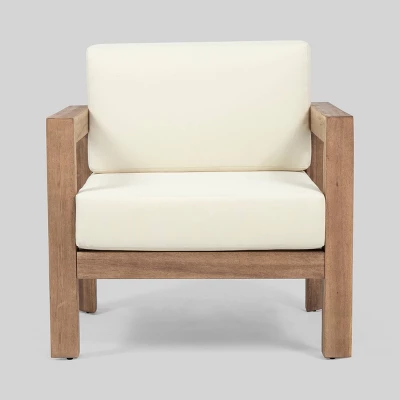 Genser 2pk Acacia Wood Club Chairs Brown/Beige - Christopher Knight Home