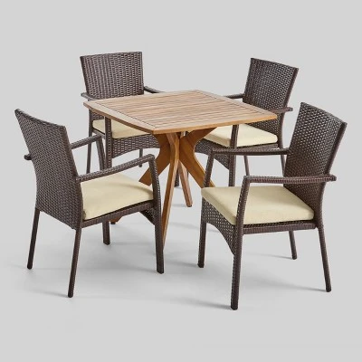 5pc Didicas Wood Wicker Patio Dining Set Teak - Christopher Knight Home