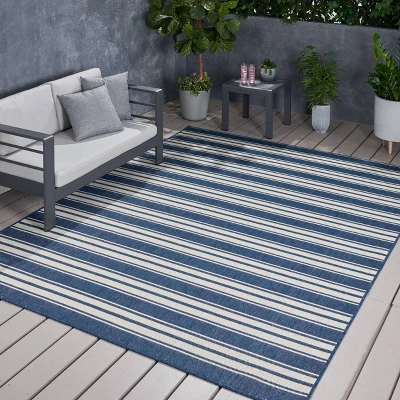 7'10" x 10' Nador Outdoor Rug Blue/Ivory - Christopher Knight Home