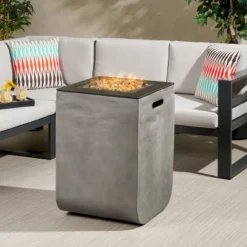 Adio Square 19.5" Light Weight Concrete Gas Fire Column Light Gray - Christopher Knight Home
