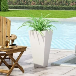 13" Wide Square Planter Cast Stone White - Christopher Knight Home