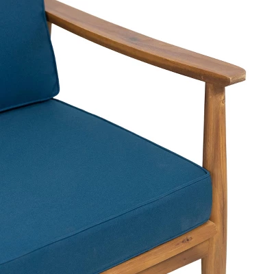 2pc Willowbrook Patio Acacia Wood Loveseat Set with Coffee Table - Teak/Dark Teal - Christopher Knight Home