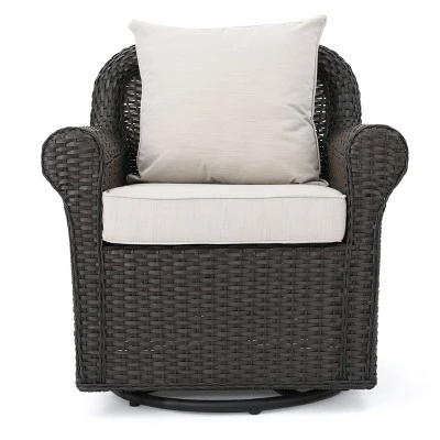 Avondale 3pc All-Weather Wicker Patio Chair Set w/ Fire Pit - Dark Brown - Christopher Knight Home