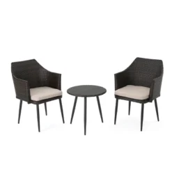 Iona 3pc Wicker Chat Set - Multibrown/Beige - Christopher Knight Home