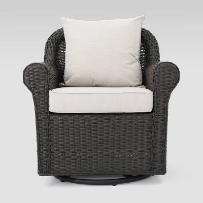 Venti 5pc Wicker Swivel Club Chairs and Fire Pit - Dark Brown/Beige - Christopher Knight Home