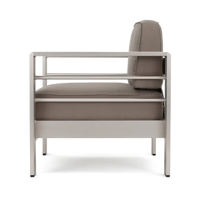 Cape Coral 5pc Outdoor 4 Seater Aluminum Chat Set with Fire Pit - Silver/Khaki - Christopher Knight Home