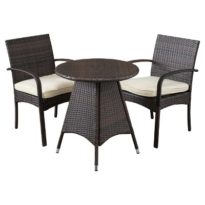 Peterson 3pc Wicker Patio Bistro Set with Cushions - Brown - Christopher Knight Home
