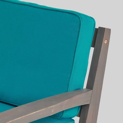 2pc Grenada Acacia Wood Patio Chat Set with Sunbrella Cushions Gray/Teal - Christopher Knight Home