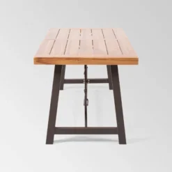Catriona Rectangle Acacia Wood Industrial Dining Table - Teak - Christopher Knight Home