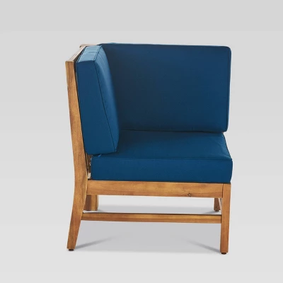 Perla 7pc Acacia Wood Seating Set - Teak/Blue - Christopher Knight Home