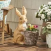 Christopher Knight Home 16" Wide Tooke Concrete Outdoor Novelty Rabbit Planter White/Brown