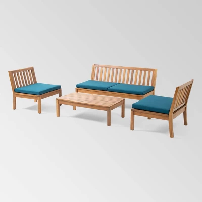 Caswell 4pc Acacia Wood Chat Set - Christopher Knight Home
