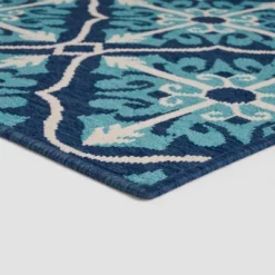 5'3" X 7' Morocco Trellis Outdoor Rug Ivory/Blue - Christopher Knight Home
