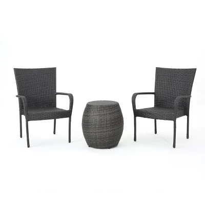 Orleans 3pc Wicker Chat Set - Gray - Christopher Knight Home