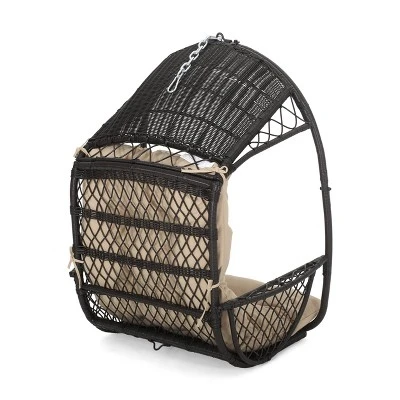 Greystone Indoor/Outdoor Wicker Hanging Chair with 8' Chain - Brown/Tan - Christopher Knight Home