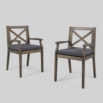 Perla 2pk Acacia Wood Patio Dining Chair - Christopher Knight Home
