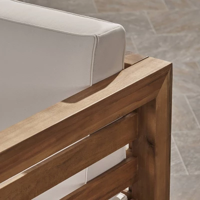 Oana 9pc Acacia Wood Sofa & Club Chair Set Teak/Beige - Christopher Knight Home