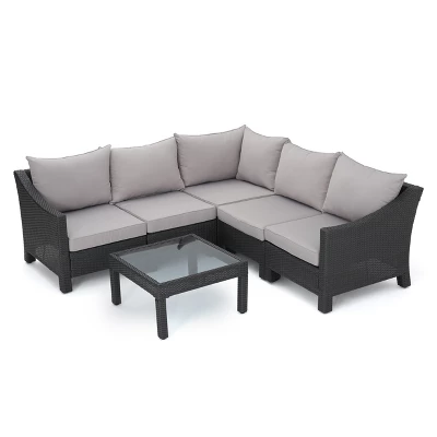Antibes 6pc Wicker V-Shaped Sectional Sofa Set Gray/Silver - Christopher Knight Home