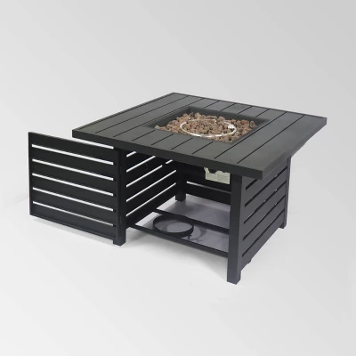 Rene Square 39.25" Iron Gas Fire Pit Matte Black - Christopher Knight Home