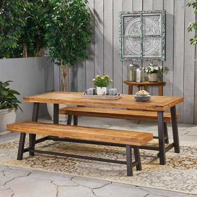 Carlisle 3pc Acacia Wood Picnic Dining Set - Christopher Knight Home