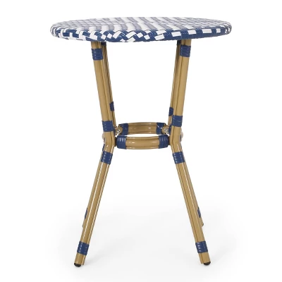 Picardy 3pc Outdoor Aluminum French Bistro Set - Navy/White/Bamboo - Christopher Knight Home