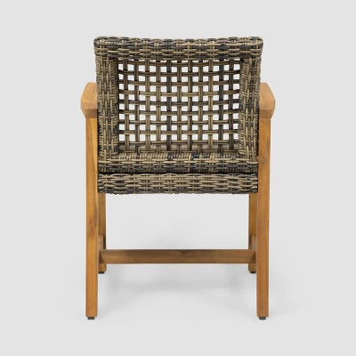 Hampton 2pk Acacia Wood & Wicker Dining Chairs - Natural/Gray - Christopher Knight Home