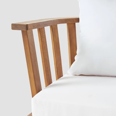 Clarendon 5pc Acacia Wood Club Chairs and Fire Pit Set - Teak/White/Natural Stone - Christopher Knight Home