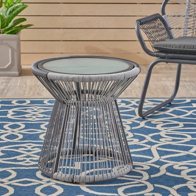 Milan Faux Rattan Side Table - Gray/White - Christopher Knight Home