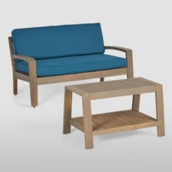 2pc Grenada Acacia Wood Patio Chat Set Gray - Christopher Knight Home