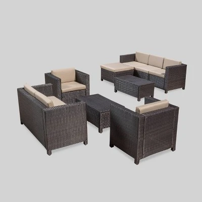 Puerta 9 Piece Wicker Seating Set -Brown/Beige - Christopher Knight Home