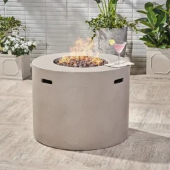 Aidan Round 31" Lightweight Concrete Gas Fire Pit - Light Gray - Christopher Knight Home