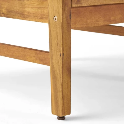 Perla 5pc Acacia Wood Sofa with Rectangular Fire Table - Teak/Cream/Light Gray - Christopher Knight Home