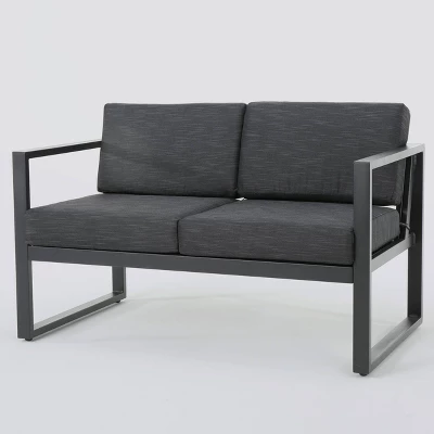 Navan 12pc Aluminum Sectional Sofa Seating Set Black/Dark Gray - Christopher Knight Home