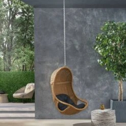 Orville Indoor/Outdoor Wicker Hanging Chair With 8' Chain - Light Brown/Dark Gray - Christopher Knight Home