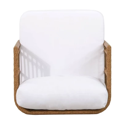 Nic Outdoor Wicker Club Chair with Cushion - Light Brown/White - Christopher Knight Home