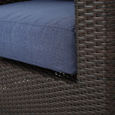 Darius 5pc Outdoor Set with 4 Wicker Swivel Chairs & Fire Pit Set - Brown/Navy/Hammered Bronze - Christopher Knight Home