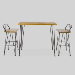 Denali 3pc Acacia Wood Industrial Patio Bar Set - Teak - Christopher Knight Home