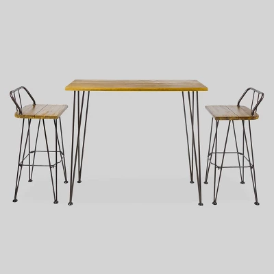 Denali 3pc Acacia Wood Industrial Patio Bar Set - Teak - Christopher Knight Home