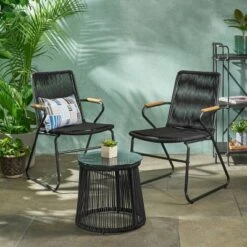 Moonstone 3pc Rope Weave Modern Chat Set - Black - Christopher Knight Home